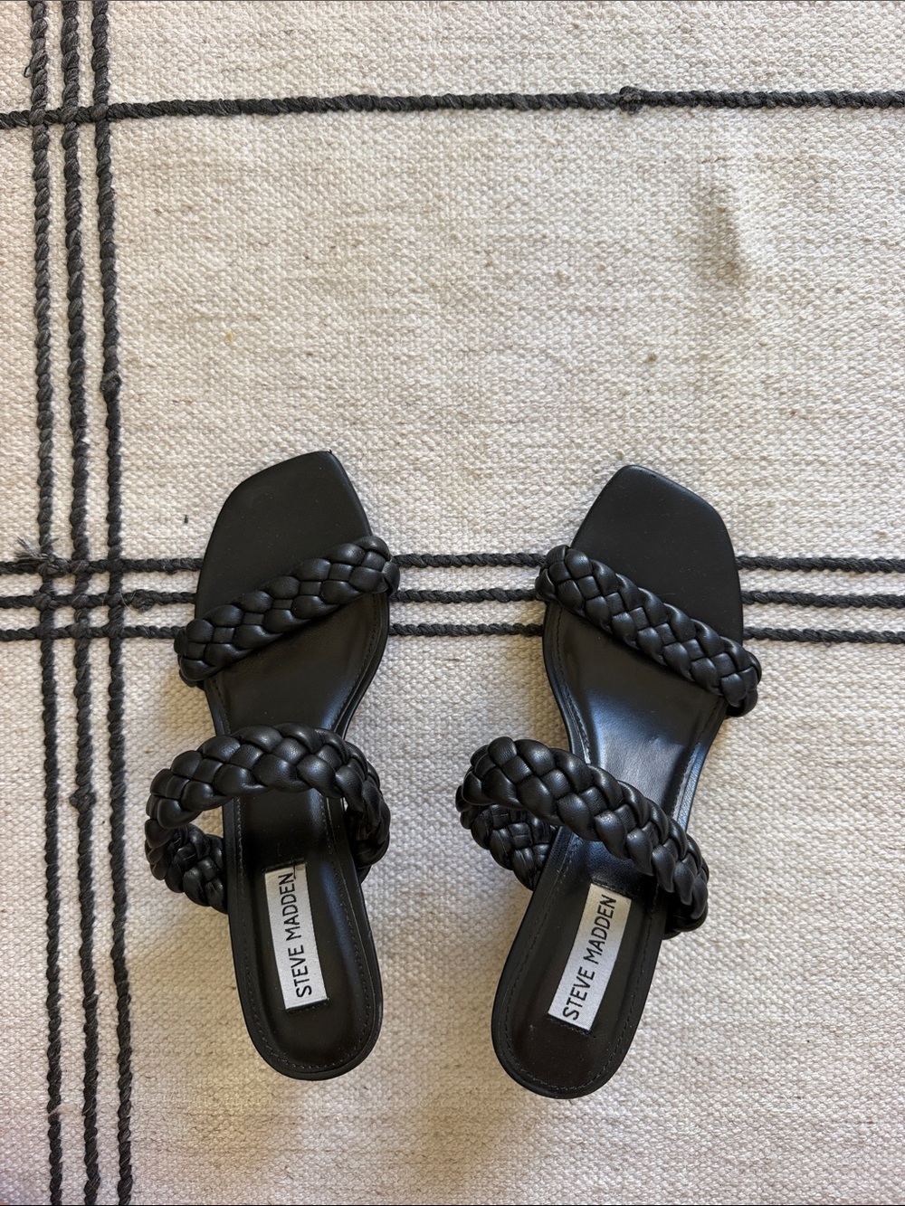 Steve Madden Black Braided Double-Strap Slide Heels